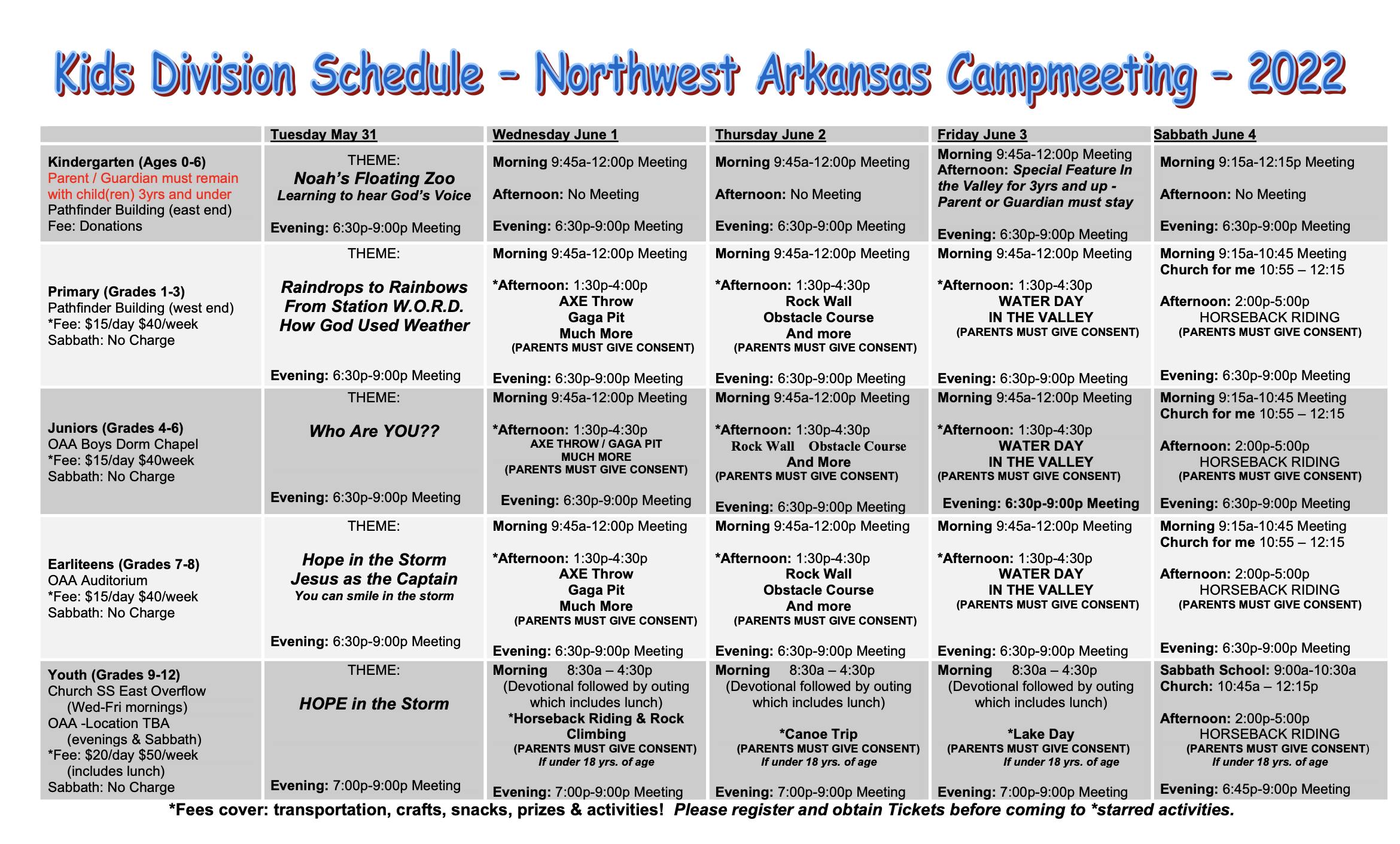 Children's Division Campmeeting Schedule : Gentry Seventh-day Adventist